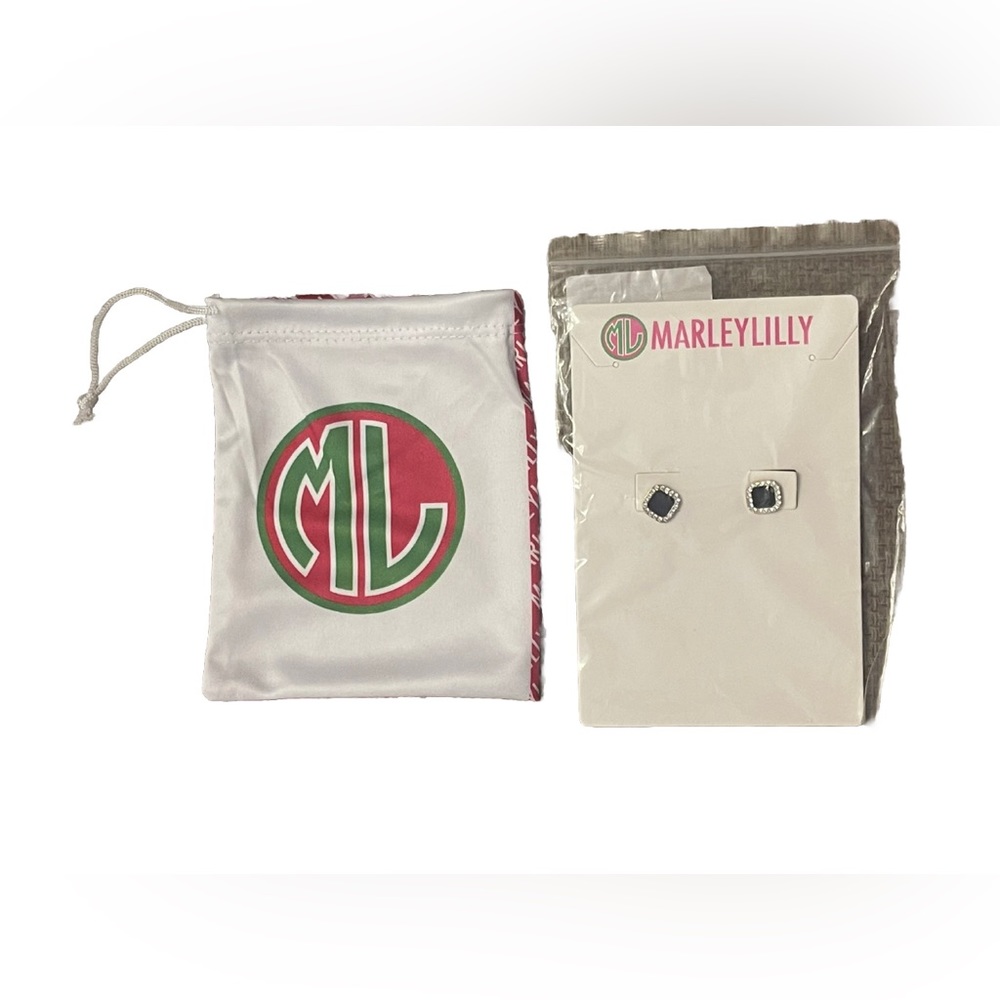 Marley Lilly Black Rounded Square Stud Earrings with Dust-bag|New in Packaging